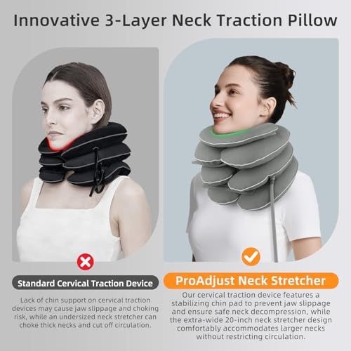 Inflatable Neck Stretcher Cervical Traction Device, Adjustable Neck Brace for Instant Neck Pain Relief, Neck Decompression at Home, Support for Pinched Nerve & Neck Extender Pillow