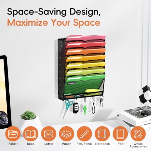 8-Tier Wall File Organizer with Hook, Hanging File Organizer Black