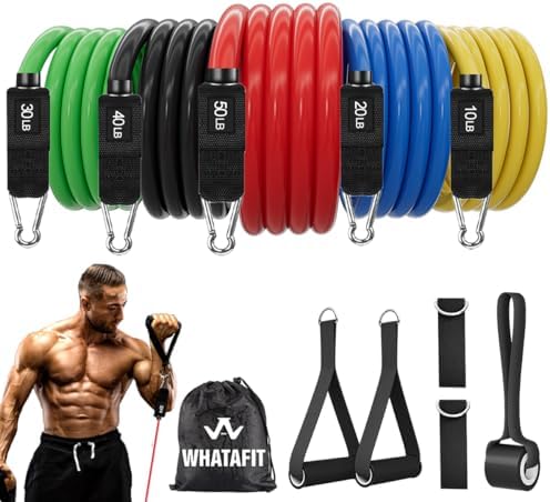 WHATAFIT Resistance Bands with Handles, 150 lb Exercise Bands Set