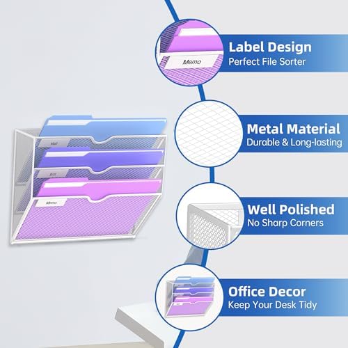 3-Tier Wall File Organizer, Hanging File Organizer, White