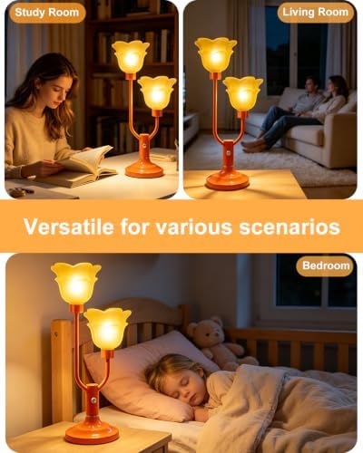Orange Flower Table Lamp Dimmable Vintage 2 Bulbs Included Gift