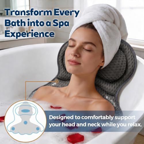 Bath Pillow for Tub,Bathtub Pillow for Head,Neck,Shoulder and Back Support,Soft Bath Tub Pillow for Bathtub,Hot Tub and Spa,Black