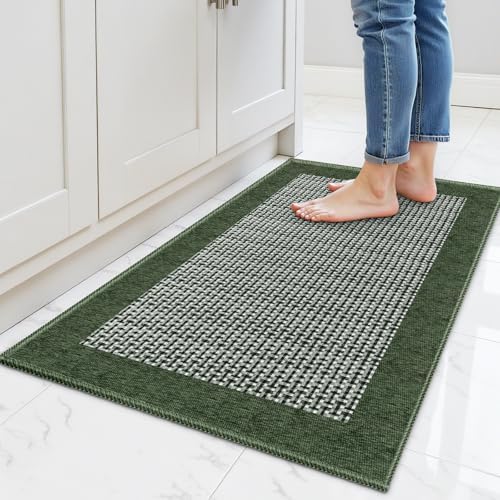 StepRite Kitchen Rugs, Kitchen Mats for Floor, 32"x20" Non-Slip Machine-Washable Kitchen Throw Rug, Green