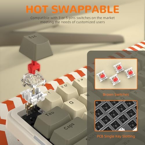 AJAZZ AKS068 65% Wired Mechanical Gaming Keyboard with Coiled Cable, 68-Key Alice-Layout Mechanical Keyboard, RGB Hot Swappable Red Switches VIA/QMK Programmable Knob Gasket Mount for Win/Mac (Grey)