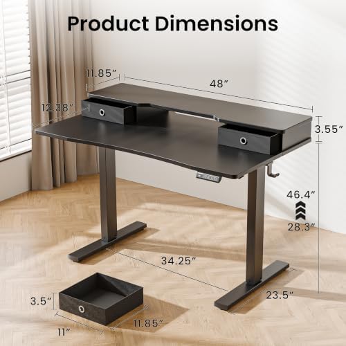 Realbear 48x24 Inch Electric Standing Desk with Drawers, Black