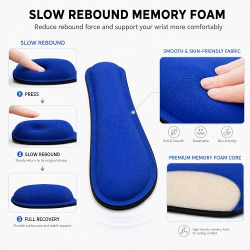 Keyboard Wrist Rest and Mouse Wrist Rest Set - Ergonomic Memory Foam Wrist Cushion - for Wrist Support on Computer, Laptop, Office, Playing Games, Typing Relieves Wrist Pain Navy Blue
