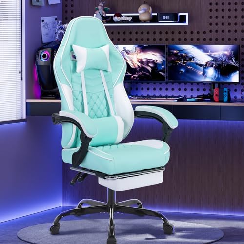 Blue Ergonomic Gaming Chair for Adults with Footrest and Massage
