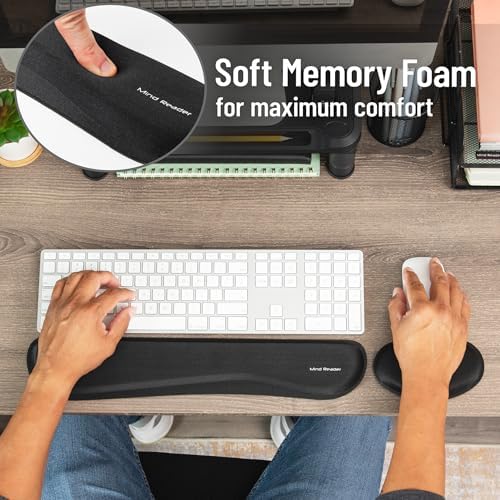 Mind Reader Ergonomic Keyboard and Mouse Wrist Rest Set, Gaming Accessory, Memory Foam, 16.75" L x 3" W x 0.75" H, 2 pcs, Black