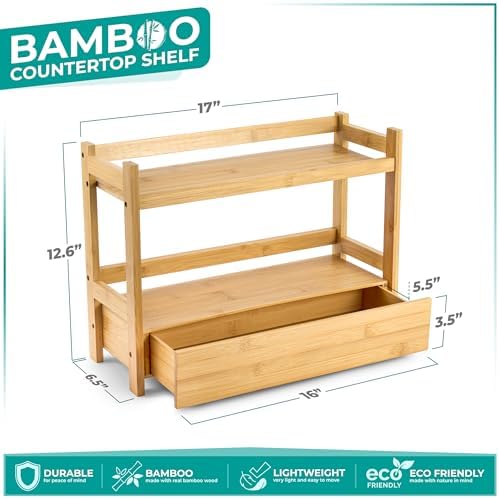 Sorbus Matcha Station Shelf, Bamboo (17" x 6.5" x 12.6")