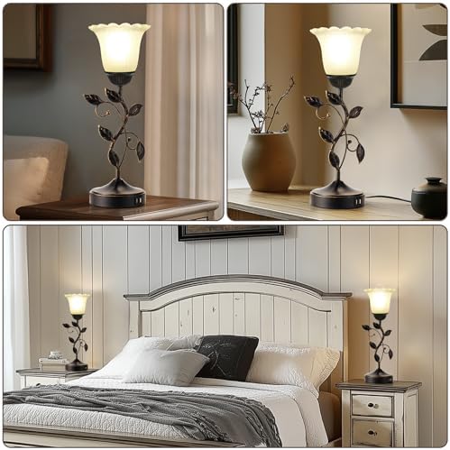 Set of 2 Touch Bedside Vintage Lamps with 2 USB C+A