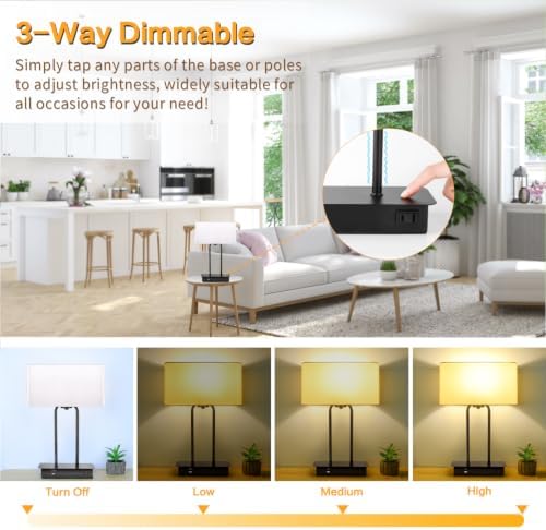 BesLowe 16’’ Table Lamp for Bedroom, Bedside Nightstand Lamp with LED Bulb