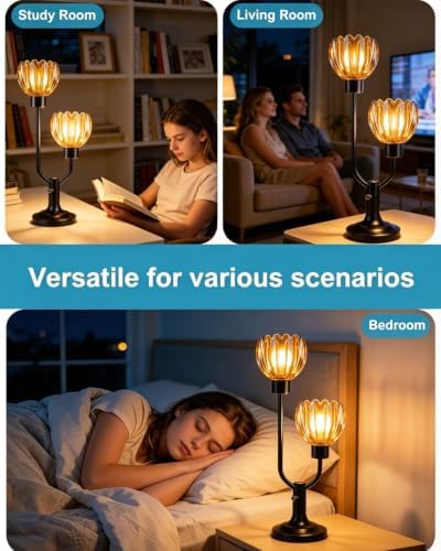 Mid Century Modern Flower Table Lamp for Bedroom Dimmable Black