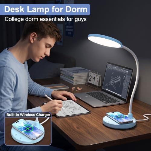 Blue Desk Lamp, Table Lamp with Wireless Charger, 800LM, CRI95+