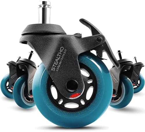 STEALTHO Chair Casters 5-Pack with 2 Locking Wheels | Heavy-Duty Office Rollers | Silent | Polyurethane Floor Safe | Standard Fit 7/16" x 7/8" | 600lb Load Capacity | Navy Blue