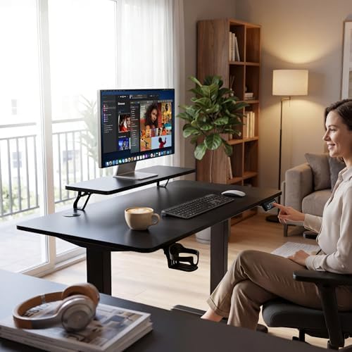 Furmax Electric Standing Desk, 47 x 24 Inches Sit Stand up Desk, Sit Stand Height Adjustable Home Office Desk with Monitor Stand (Black, 47)