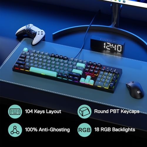 Redragon K582 SE Wired RGB Mechanical Gaming Keyboard, 104-Key, PBT Keycaps