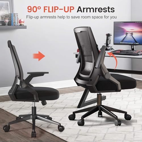 GTPLAYER Ergonomic Office Chair with Flip-up Armrests Executive Computer Chair for Home Office, Breathable Mesh & Comfy Lumbar Support, Pack of 2, Space Black
