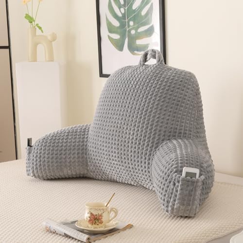 Reading Pillow with Arms for Bed Sitting,Gray Flannel
