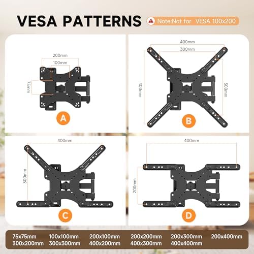 Full Motion TV Wall Mount for Most 26-60 Inch Flat Curved TVs, Wall Mount TV Bracket with Swivel Articulating Extension Tilt Arm, Support up to 77lbs, Max VESA 400x400mm(MAP3SE)