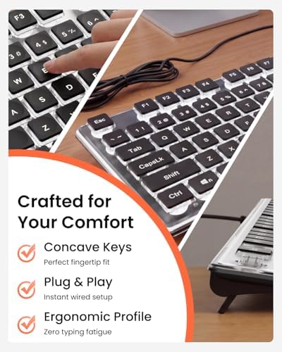 SEUNKWANG Wired Keyboard with White Backlight Pudding Keycaps, Black