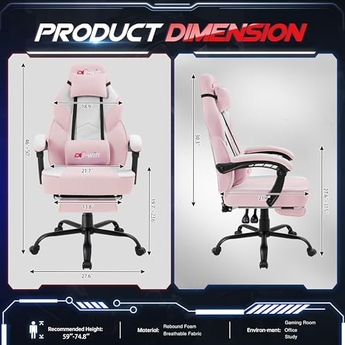 DL-win Video Gaming Chair for Adults, Computer Chair with Footrest and Ergonomic High Back, Big and Tall Gamer Chair with Massage Lumbar Support (Blush)