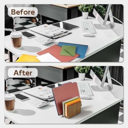 Mail Organizer, Acacia Wood Mail Holder for Desk, Letter Holder with 2 Slots for Countertop, Small Envelope Holder, Desk Organizers and Accessories for Home Office