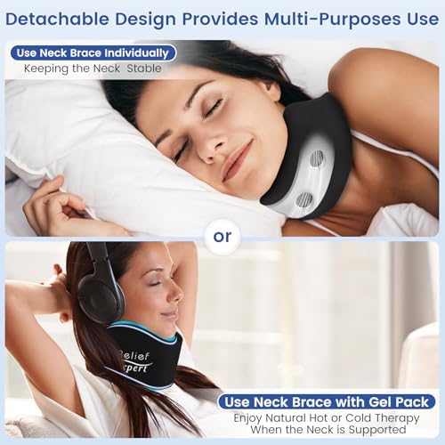 Soft Neck Brace with Hot and Cold Gel Pack – Adjustable Cervical Collar for Men & Women, Breathable Neck Support with Reusable Gel Ice Pack for Comfort at Home, Office & Travel, Blue