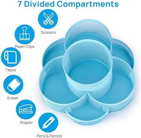 Topwey Sky Blue Rotating Pencil Holder for Desk Office