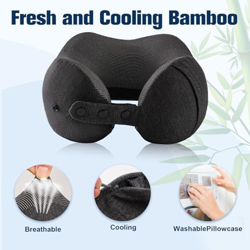 Cirorld Neck Pillow for Traveling, Travel Pillows for Airplanes Snow Black