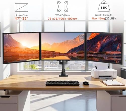 PUTORSEN Triple Monitor Mount for 17-32'' Screens, 22 lbs/arm
