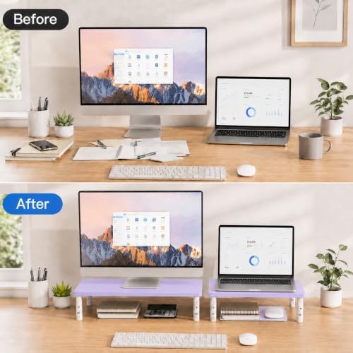 OPNICE Adjustable Monitor Stand Riser for Desk, Wood Computer & Laptop Stand, Desk Organizers and Accessories, Office Desk Accessories & Workspace Organizer for Home Office Supplies, Purple