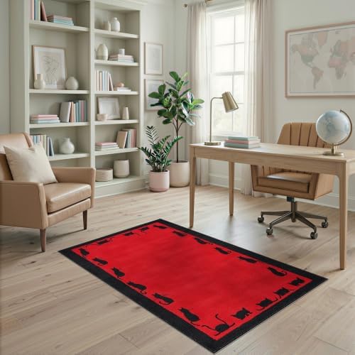 4'x6' Red Cat Crimson Artistic Washable Area Rug