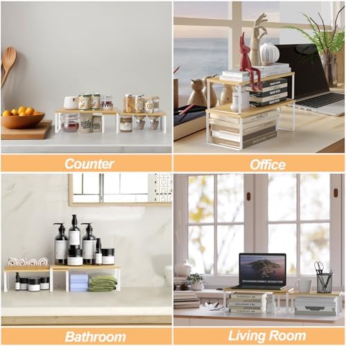NEX Bamboo Cabinet Organizer Shelf, Kitchen Counter Shelves Set of 2