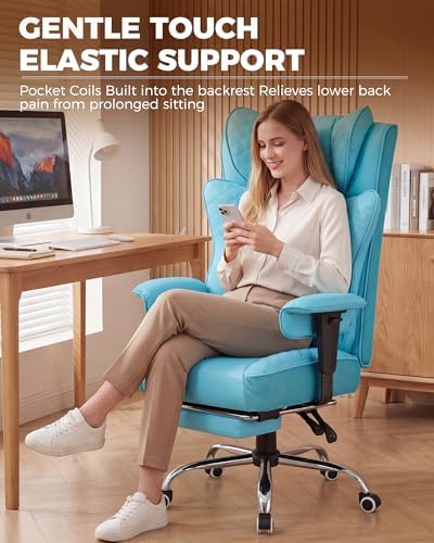 GTPLAYER Big and Tall Office Chair Wide Ergonomic Gaming Chair with Deluxe Embossing Designed Leather with Foot Rest,150°Reclining Adjustable Soft Armrests Pocket Spring Back Support and Pillow