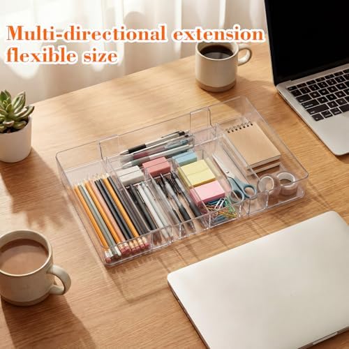 Briwooody 2 Pcs Expandable Drawer Organizer, Clear, 8 Compartments