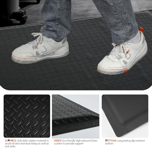 Anti Fatigue Mats Industrial 2' x 6' 15/16" Thick Ergonomic Standing Mat Commercial Heavy Duty Diamond Plate Shop Floor Mats Helps Relieve Back and Leg Soreness