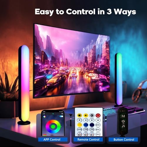 2pcs Smart LED Light, RGB Ambient Light Bars, Rhythm Lamp, Remote and APP Control, Music Sync Backlight for Gaming TV Bedroom, Desktop Lamp with Color Adjustable, timed Control