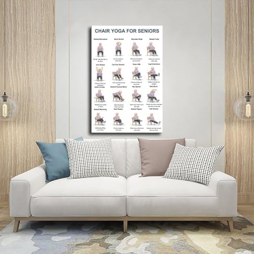 Chair Yoga for Seniors 16 Gentle Seated Poses Chair Workout Routine Canvas Poster Bedroom Decor Room Decor Frame 12x18inch