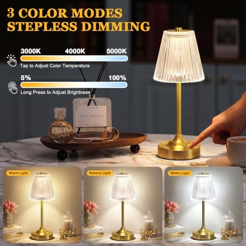 Gold Cordless Rechargeable Table Lamp, Battery Operated, Crystal, Small