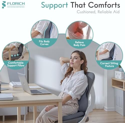 FLORICH Seat Cushion & Lumbar Support Pillow - Innovative Ergonomic Memory Foam, Adjustable, Relieve Hip, Coccyx, Sciatica, Back Pain, Improve Posture, for Car, Office Chair & Home - Gray