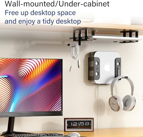 BYMECOST Under Desk Laptop Mount, Metal Under Desk Storage Holder, Black