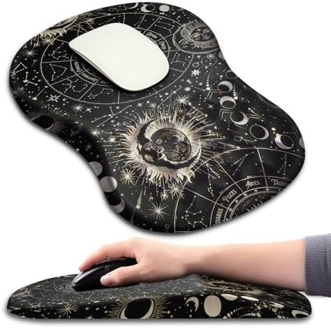 Hokafenle Ergonomic Mouse Pad Wrist Support with Massage Design, Wrist Rest Pain Relief Mousepad with Memory Foam&Non-Slip PU Base,Mouse Pads for Wireless Mouse (12x8 inch,Tarot Constellation)