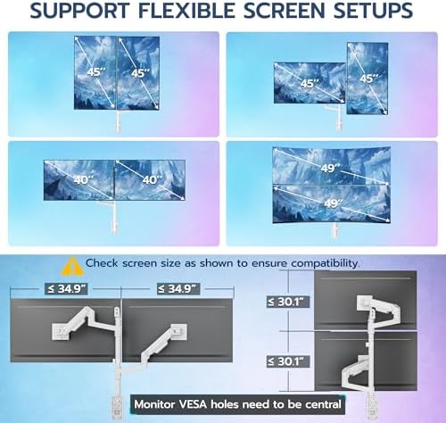 ARES WING Dual Monitor Wall Mount for 17-49 Inch Ultrawide Screens, White