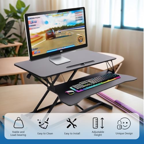 Standing Desk Converter, 32" Wide Height Adjustable Sit Stand Up Desk Riser with Keyboard Tray, Desktop Workstation Riser for Home Office Computer Laptop, Particle Board (Black)