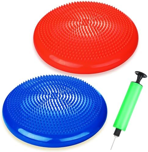 Silipull 2 Pcs Wiggle Seat Inflated Wobble Cushion Flexible Balance Disc with Air Pump for Core Stability Strengthening Improving Posture Physical Exercise