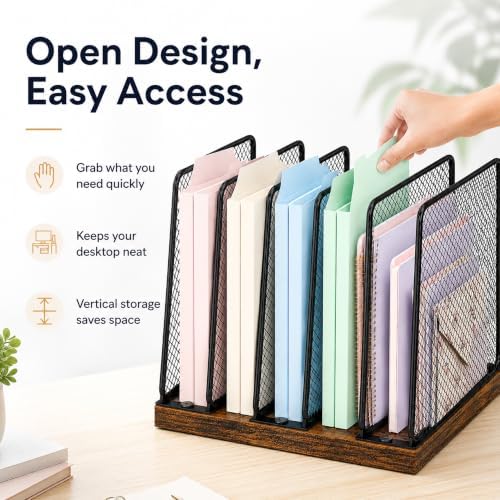 OPNICE Desk File Organizer, Mail Organizer, Large, Brown