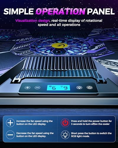 ChillCore RGB Laptop Cooling Pad, Gaming Laptop Fan Cooling Pad 9 Fans for 15.6-19.3 Inch Laptops, Laptop Cooler with 8 Height Stands, 2 USB Ports - A21 Pattern