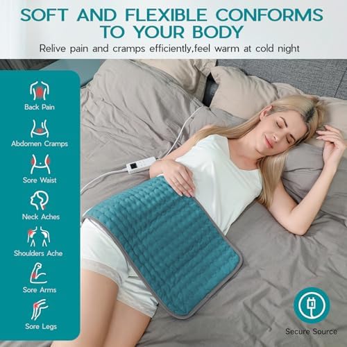 Heating Pad for Period Cramps, Heating Pad for Back/Neck/Shoulder Muscle Pain, 6 Heating & 4 Timer Setting, Auto Shut Off, Moist Heat & Machine Washable, Birthday Christma s Gifts for Women Mom, Cyan