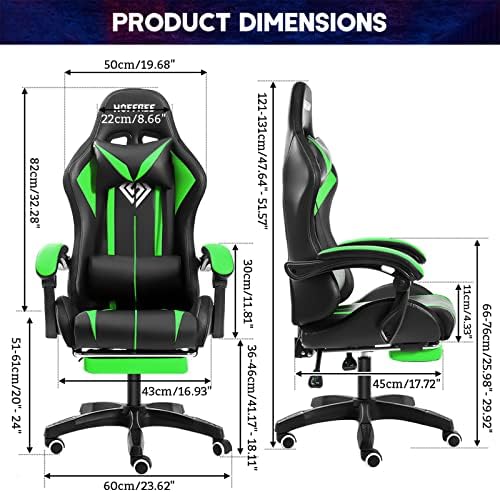 RGB Gaming Chair with LED Lights Massage Ergonomic Computer Chairs-Green