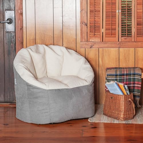 Big Joe Milano Bean Bag Chair, Oat Sherpa and Graphite Vegan Suede, Soft Polyester, 2.5 feet